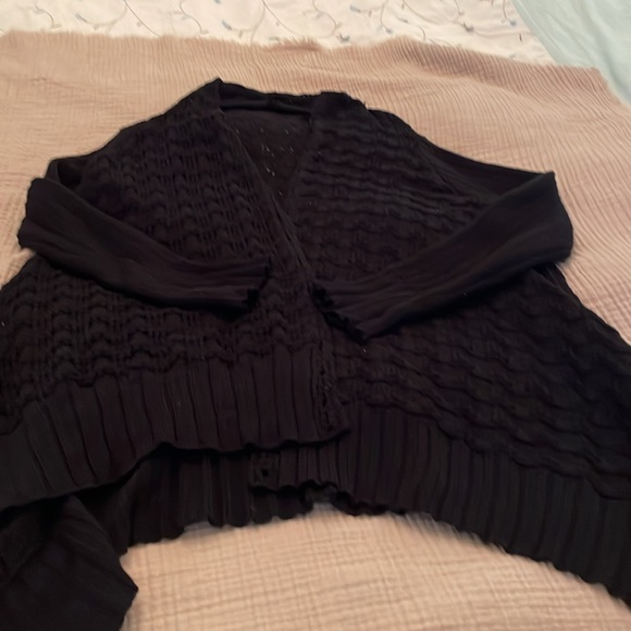 🍀 Vintage Lucky Brand cotton crochet cardigan w/shark bite hem & shawl collar - Picture 3 of 8